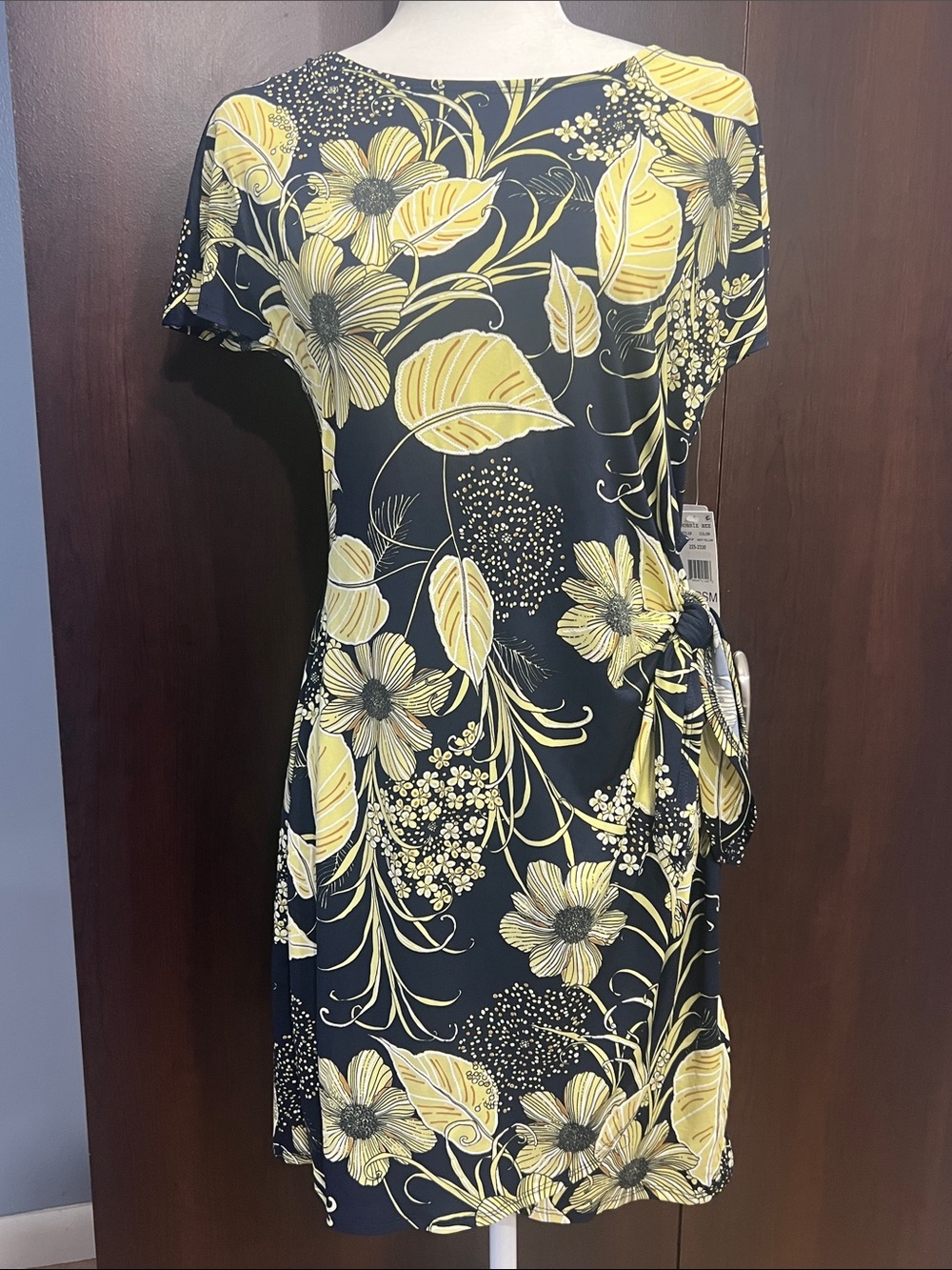 Navy & Yellow Floral Tie-Waist Dress NWT Petite Small